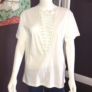 NWT forever 21 white oversized t-shirt lace up small